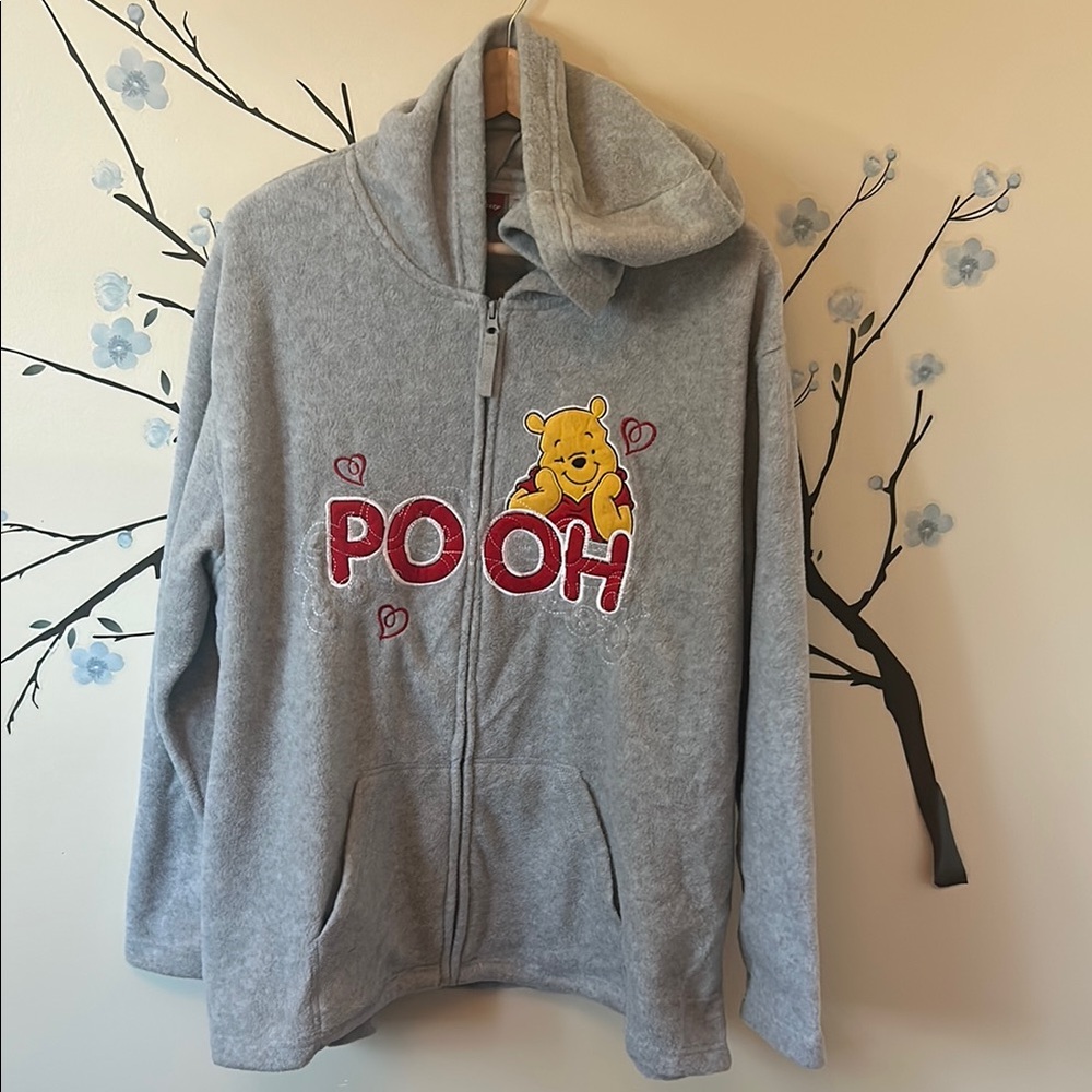 Disney EUC Winnie the Poog grey soft zip up hoodie, front pockets